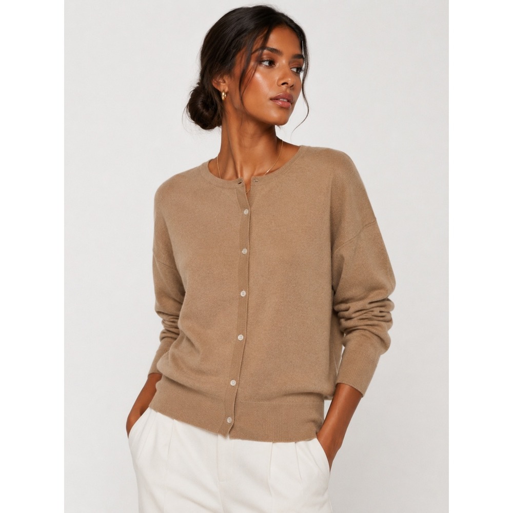 Sutton Studio 100% Cashmere Cardigan Sweater Tan Camel Button Front 1X